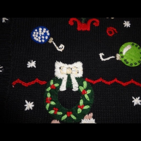 Vintage Ugly Christmas Sweater Button Up Cardigan Embellished Christmas Tree - Picture 11 of 12